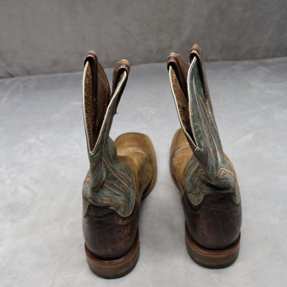 Ariat Mens 12D Western Boots Brown Arena Rebound Leather Teal Stitch Square Toe - Picture 6 of 14